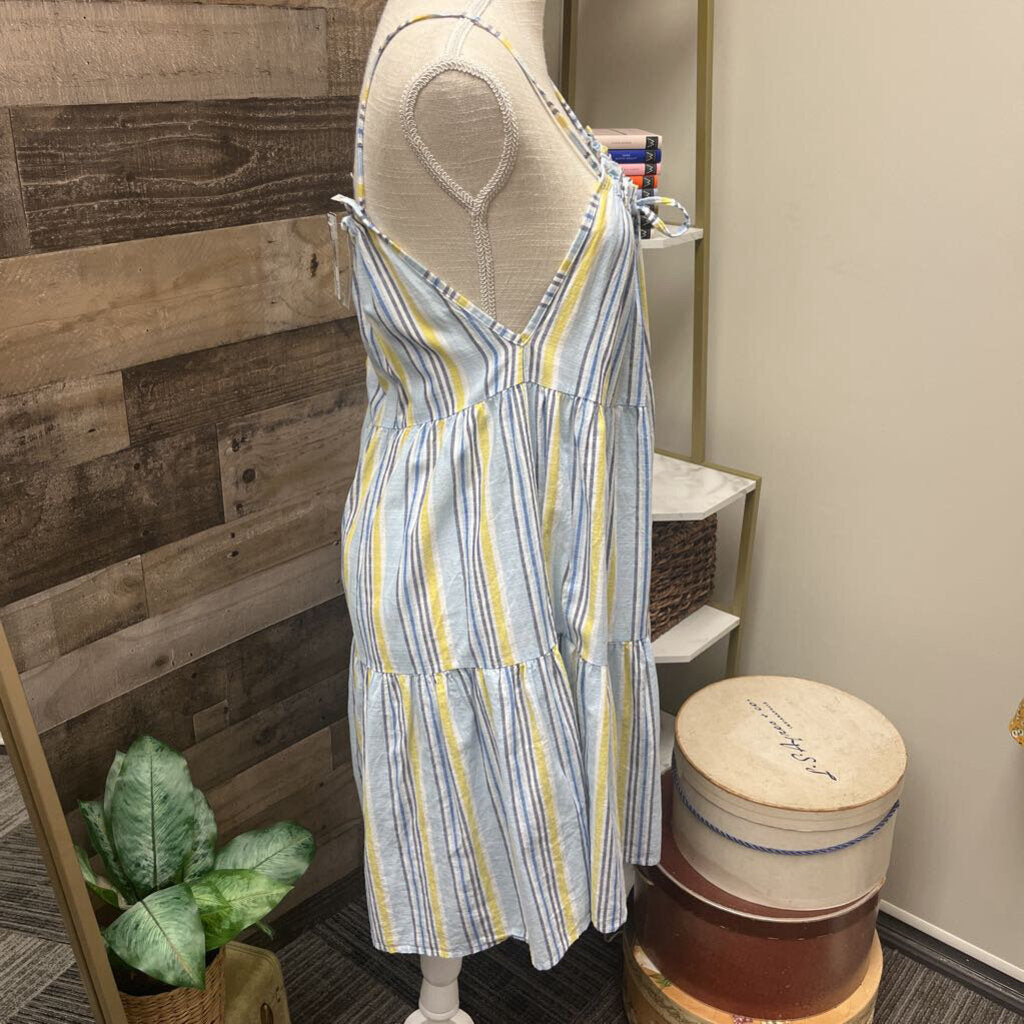 Anthro Blue, White & Yellow Stripe Tiered Summer
