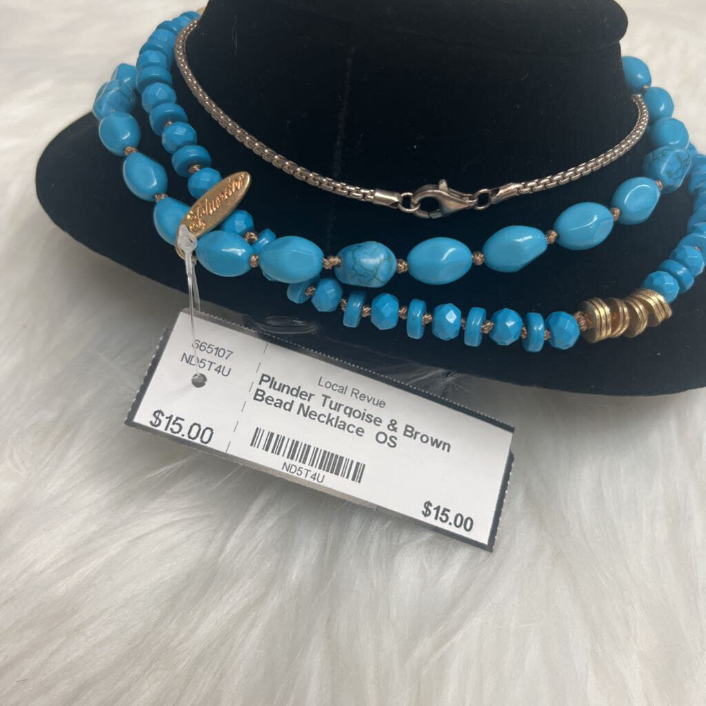 Plunder Turqoise & Brown Bead Necklace