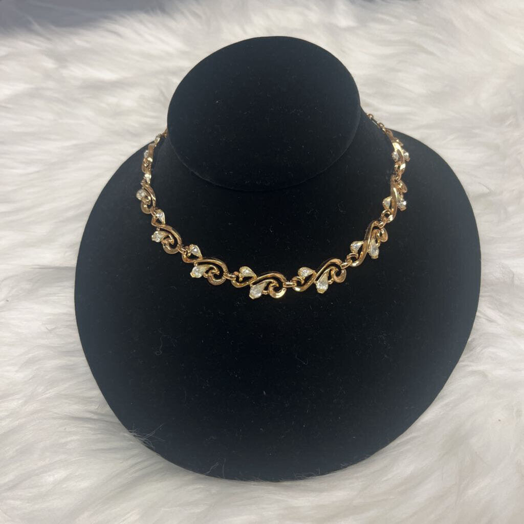 Vintage Gold & White Gem Choker