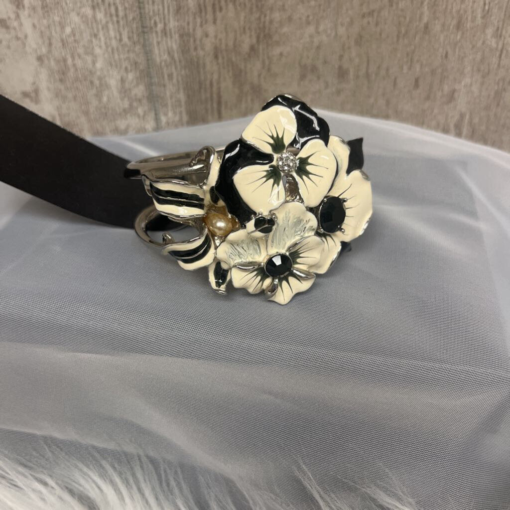 Kenneth J Lane White Enamel Flower Hinge Cuff