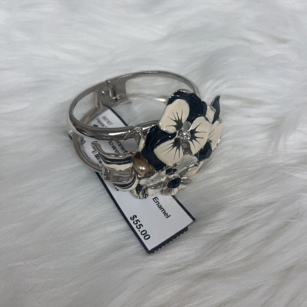 Kenneth J Lane White Enamel Flower Hinge Cuff