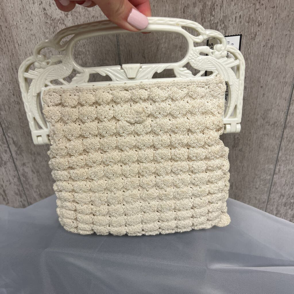 Ivory Crochet Bag w/Peacocks