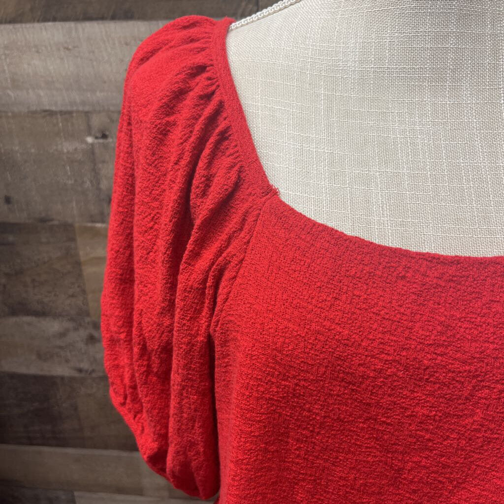 Madewell Puff Sleeve Peplum Babydoll Red Top Size L