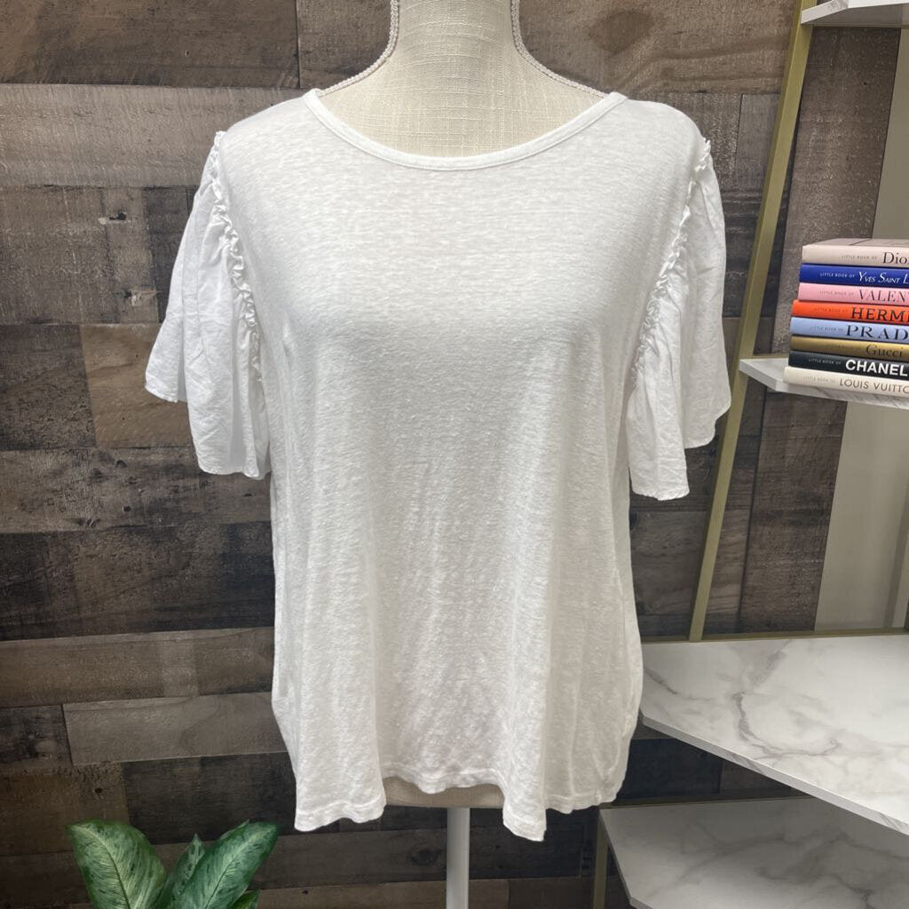 The Loft Linen Cream Puff Short Sleeve Shirt Size L