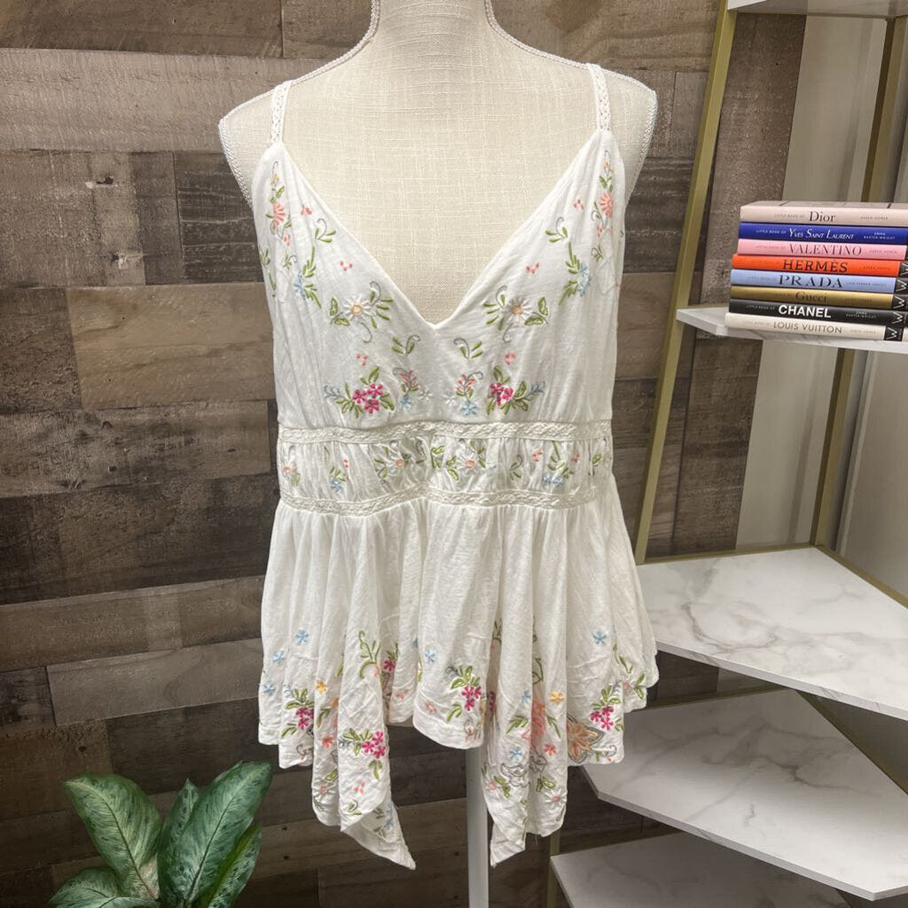 Anthropology Floral Embroidered Tank Top Size XL