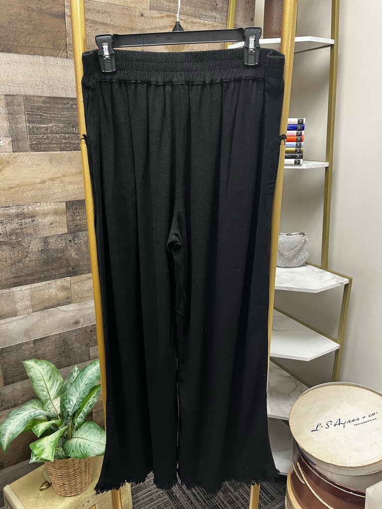 Umgee Black Linen Blend Elastic Waistband Wide Leg Pants Size XL