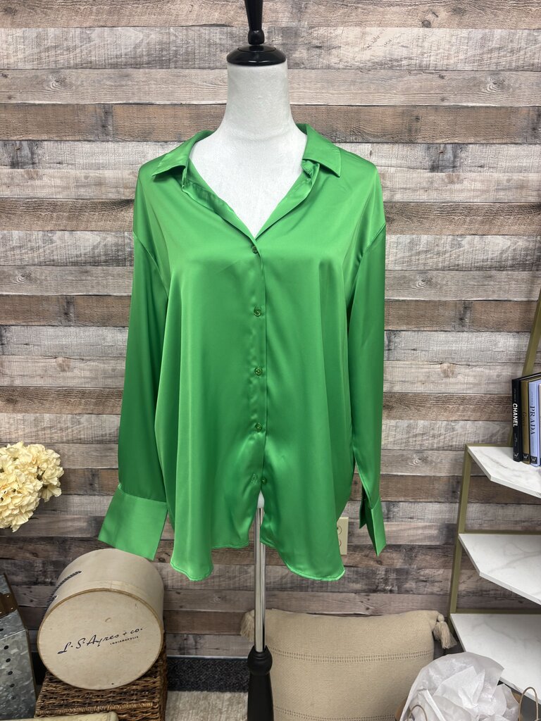 Maison D'Amelie Womens Sateen Blouse Button Front Long Sleeve Size XL