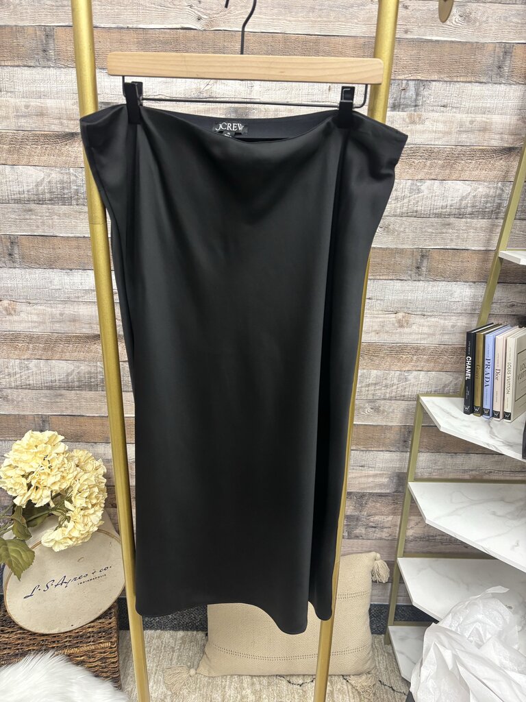 J Crew Black Satin Midi Skirt Size XL