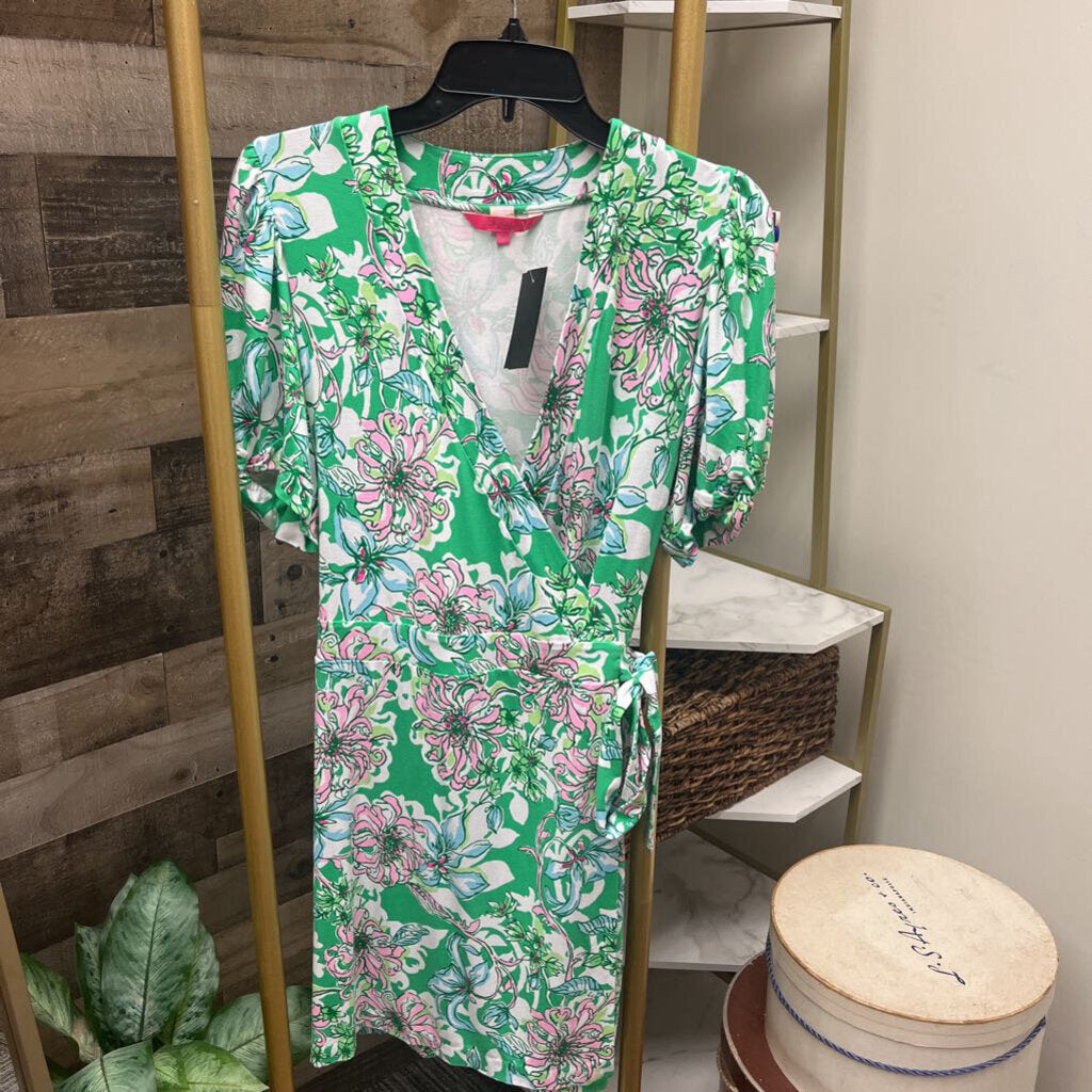 Lilly Pulitzer Green Patterned Wrap Dress Size XL
