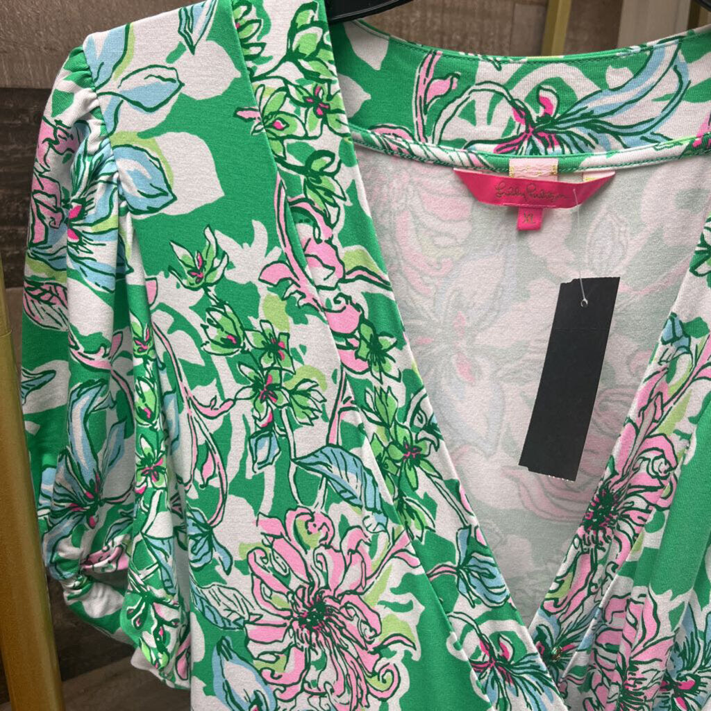 Lilly Pulitzer Green Patterned Wrap Dress Size XL