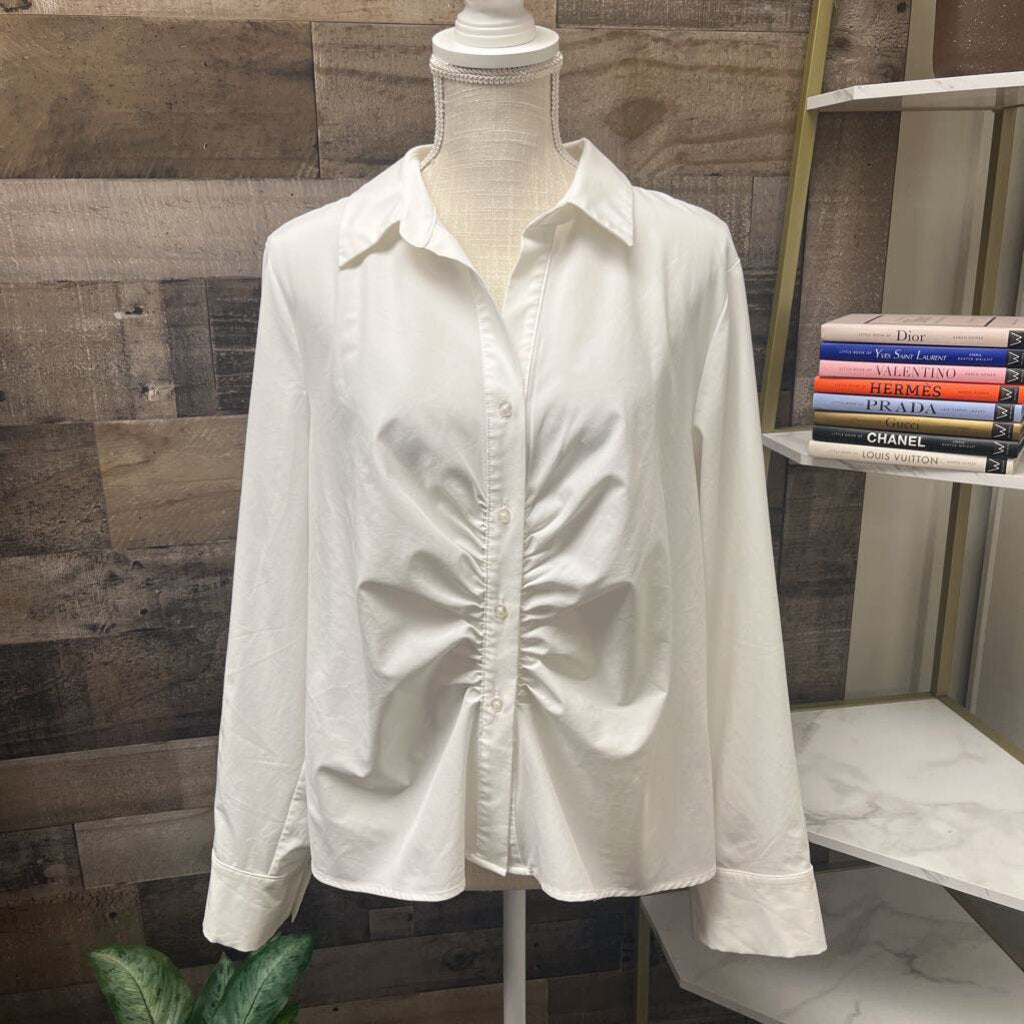 Calvin Klein Cream Gathered Button Down Shirt Size XL