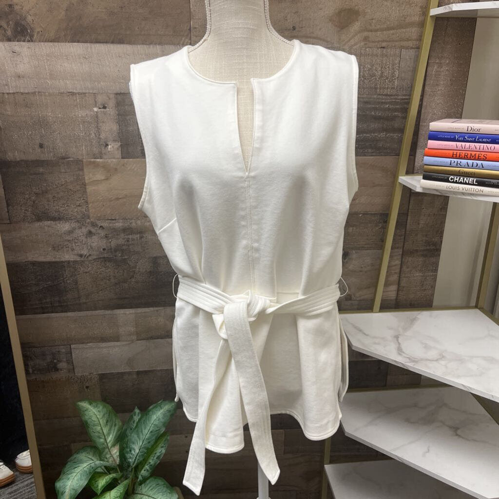 Spanx The Perfect Tie-Waist Top White Peplum Classic Tulip Top Blouse Size XL