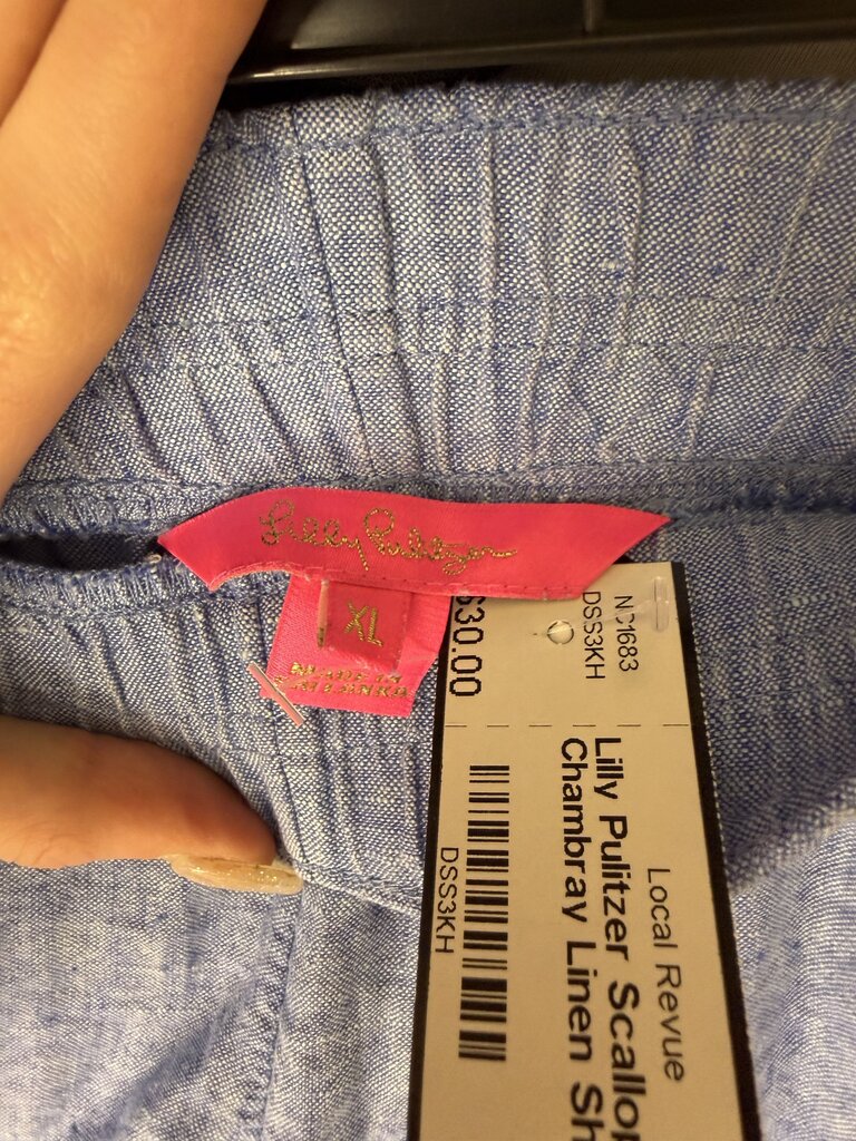 Lilly Pulitzer Scalloped Hem Chambray Linen Shorts Size XL