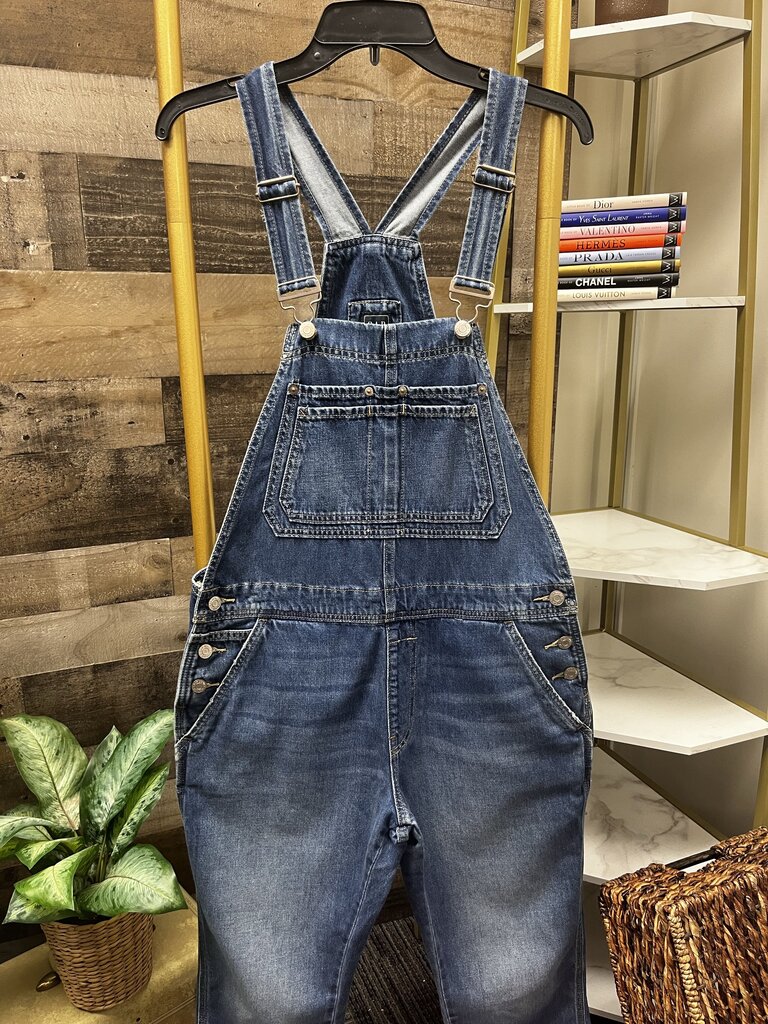 GAP Cropped Slouch Denim Overalls Women's Dark Wash Size S