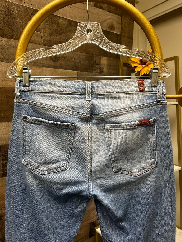7 For All Mankind Roxanne Ankle Raw Hem Blue Jeans Size 28