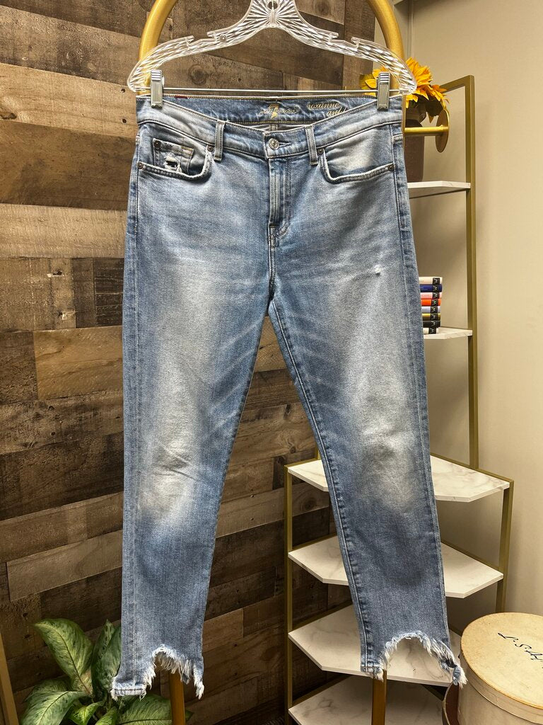 7 For All Mankind Roxanne Ankle Raw Hem Blue Jeans Size 28