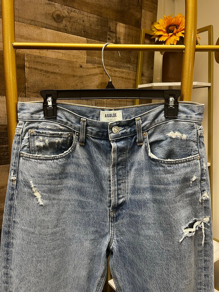 Agolde High-Rise Distressed Jeans with Button Fly Size 28