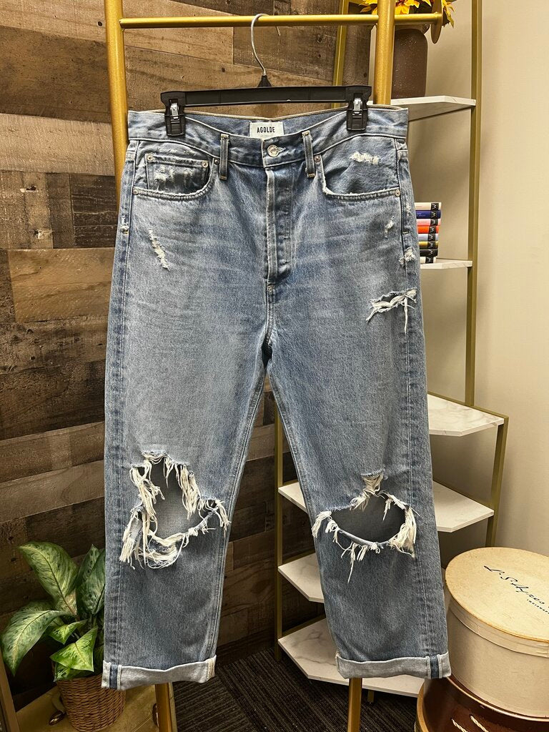 Agolde High-Rise Distressed Jeans with Button Fly Size 28