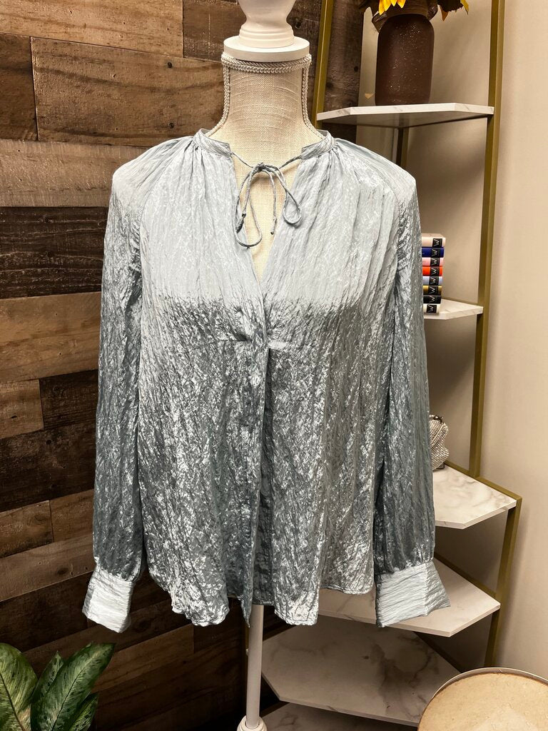 Vince Poet Popover Long Sleeve Blouse in Skylight Blue Size S