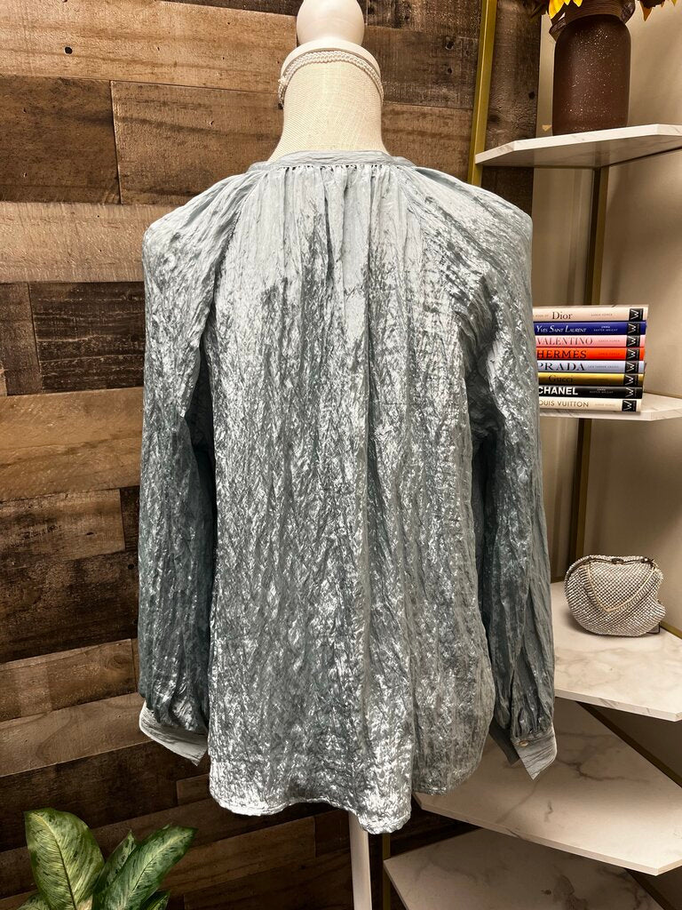 Vince Poet Popover Long Sleeve Blouse in Skylight Blue Size S