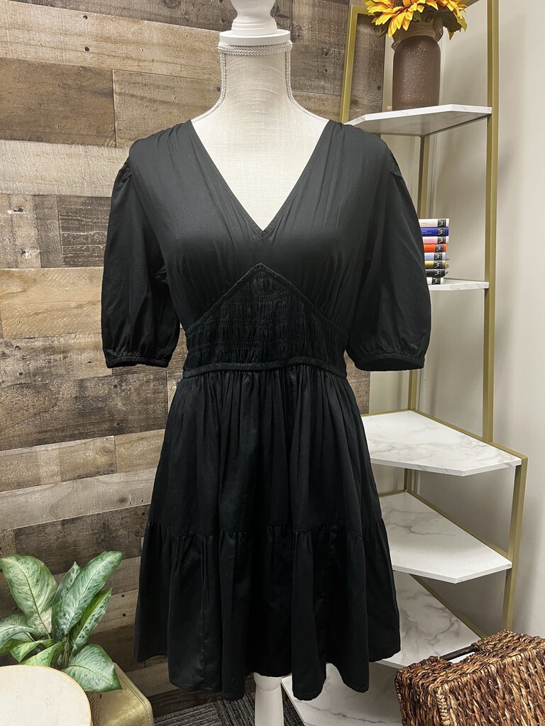 GAP Black V Neck Dress with Ruffles Size M