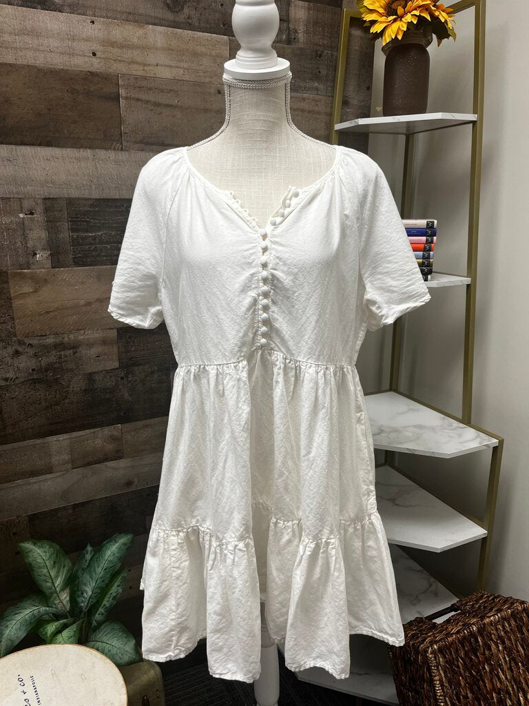 Madewell Linen-Blend Flutter-Sleeve Tiered Mini Dress Size S Madewell Linen-Blend Flutter-Sleeve Tiered Mini Dress Size S