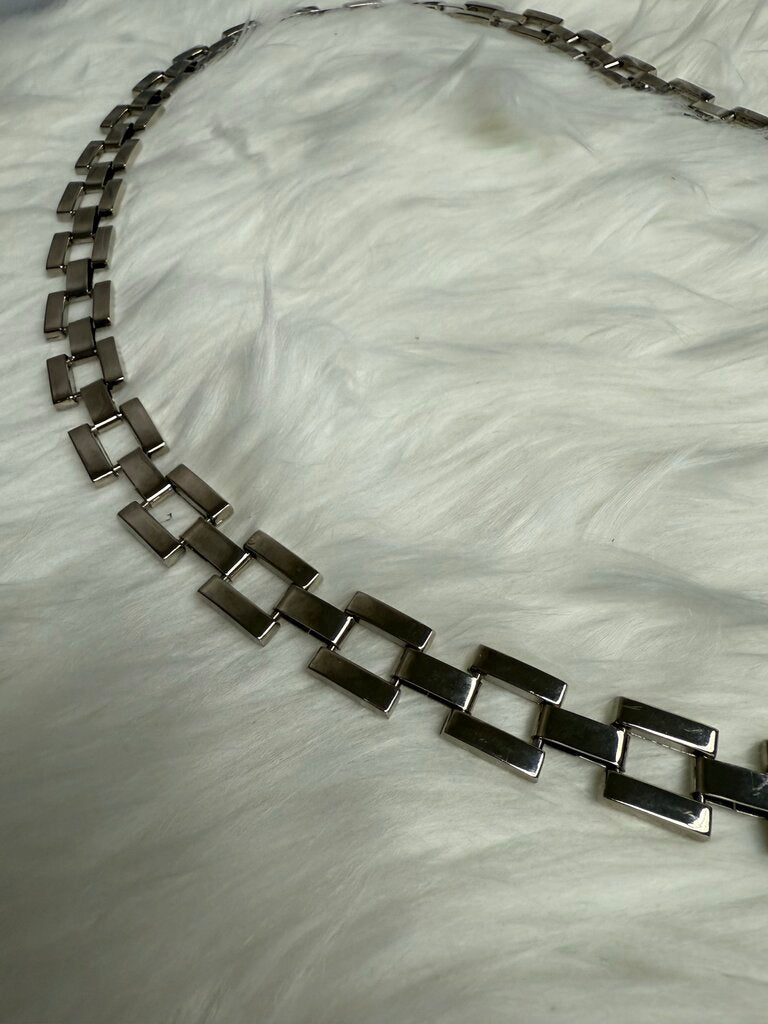 Silver Interlocked Rectangle Chain Belt
