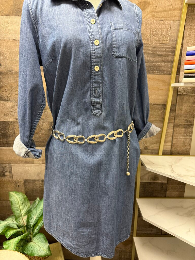 Silver Oblong Stamped Locked Chain Belt