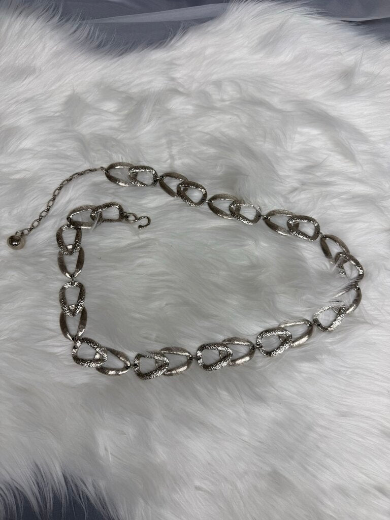 Silver Oblong Stamped Locked Chain Belt