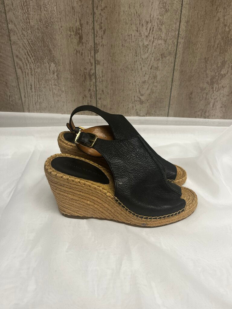 BANANA REPUBLIC Black Leather Espadrille Wedges Size 7.5
