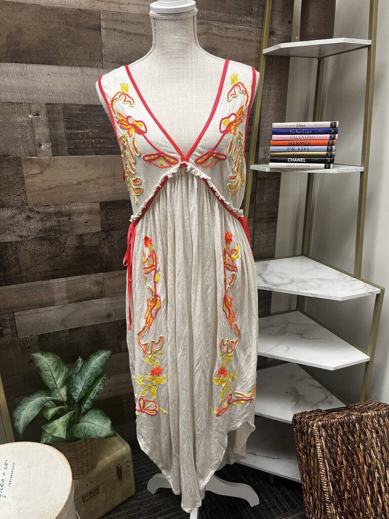 Free People Cream Floral Embroidered Dress Size S