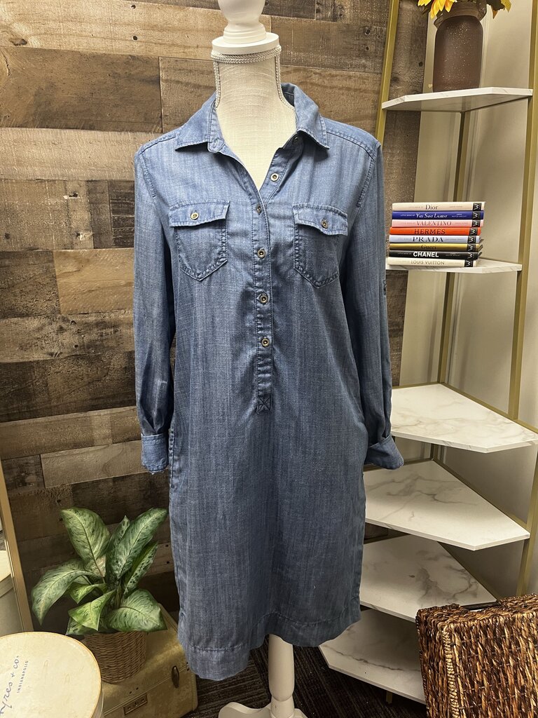 Banana Republic Long Sleeve Blue Chambray Button Up Shirt Dress Size 6
