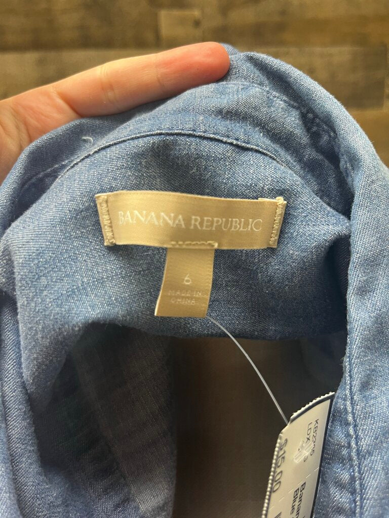 Banana Republic Long Sleeve Blue Chambray Button Up Shirt Dress Size 6