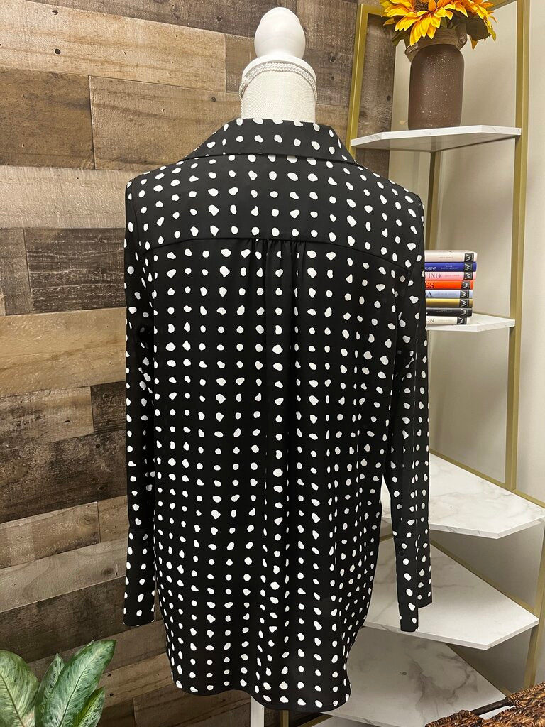 Pleione Women's Black and White Polka Dot Blouse Size M