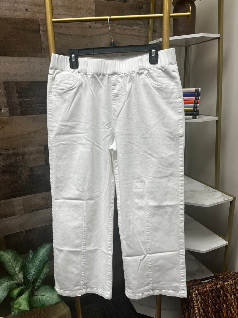 Elastic Waist High Rise Wide Leg White Trousers Size 14