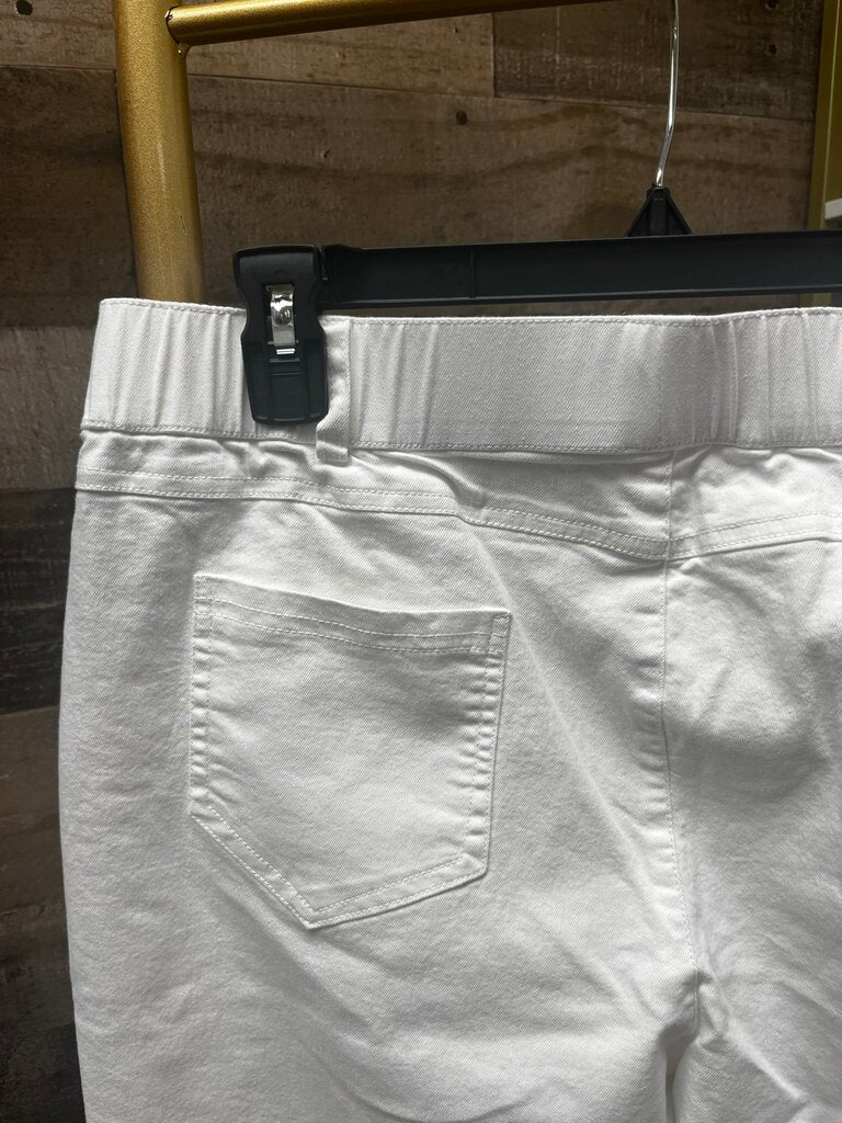 Elastic Waist High Rise Wide Leg White Trousers Size 14