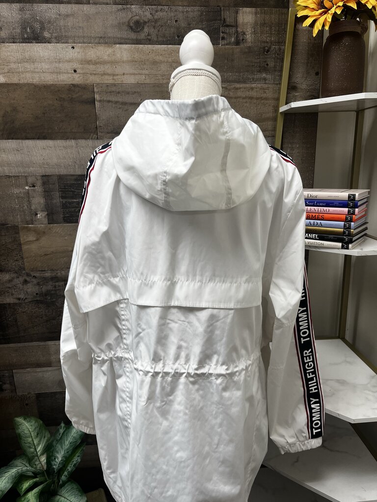 Tommy Hilfiger White Logo Windbreaker Hooded Coat Size XL