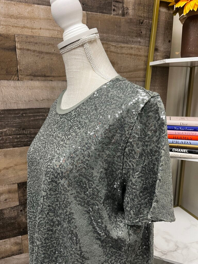 DKNY Olive Green Sequined Tee Size L