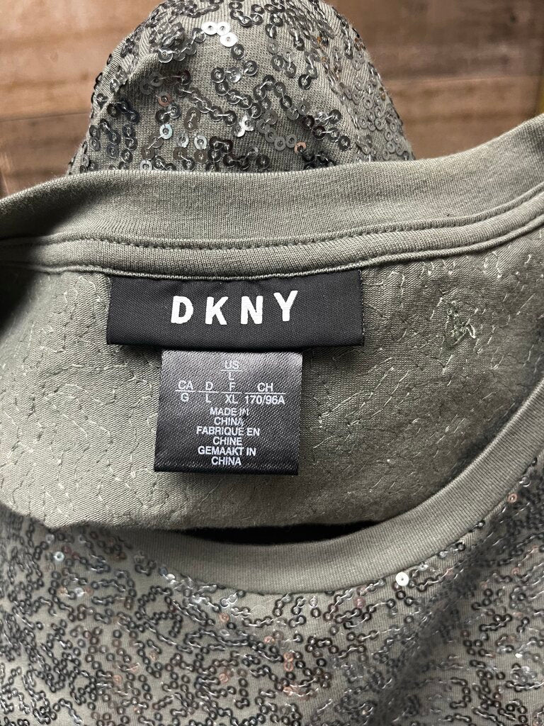DKNY Olive Green Sequined Tee Size L