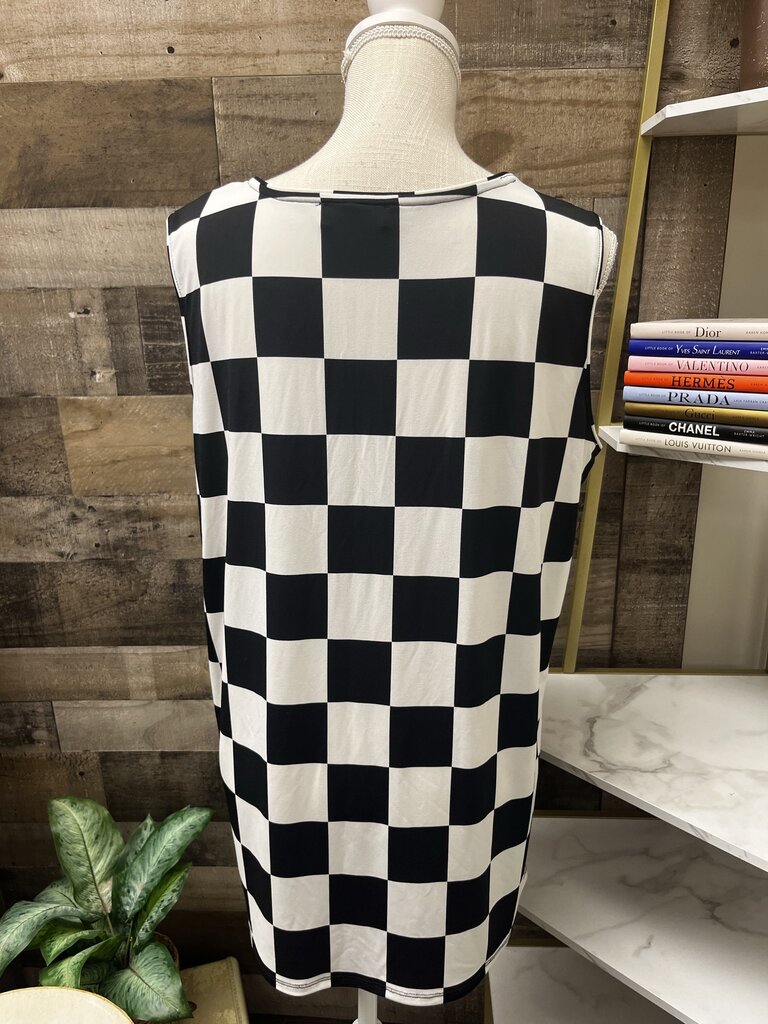 Zenana Black/White Checkered Sleeveless Top Size XL