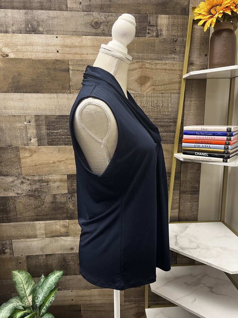 Grace Navy Blue Knot V Neck Sleeveless Top Size XL
