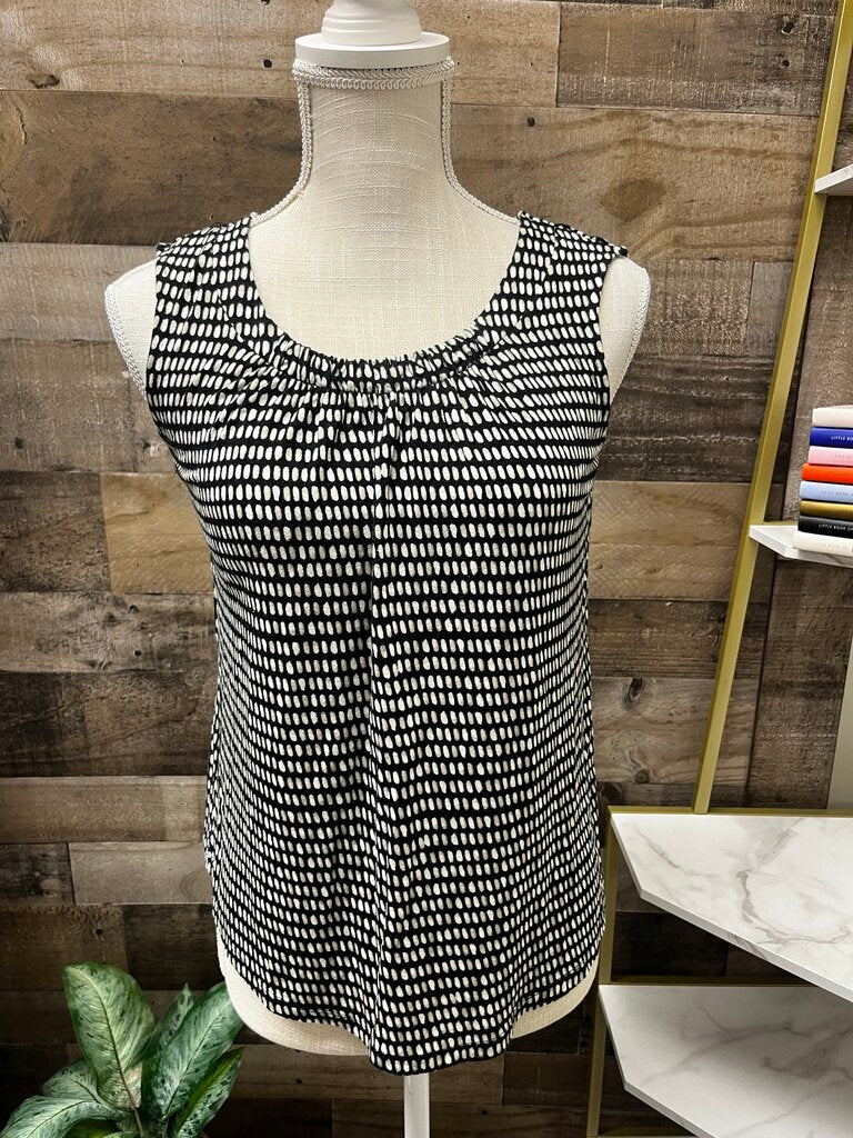 Croft & Barrow Black/Tan Dotted Sleeveless Blouse Petite M