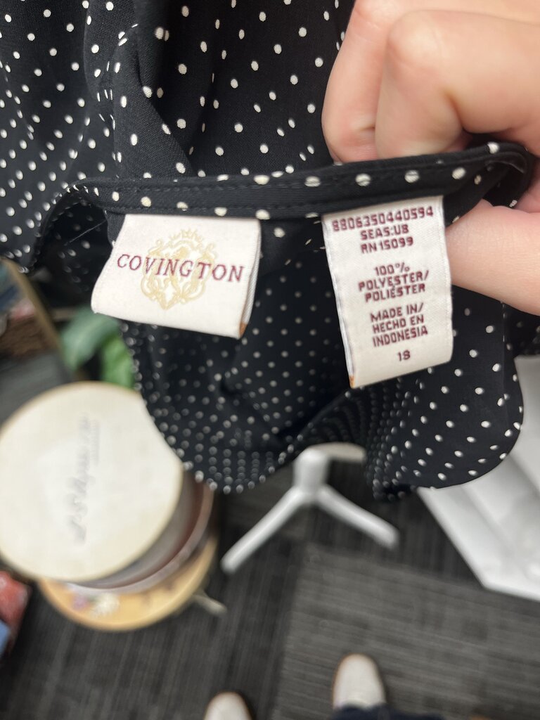 Covington Black/Creme V Neck Tie Waist Sleeveless Blouse Size 18