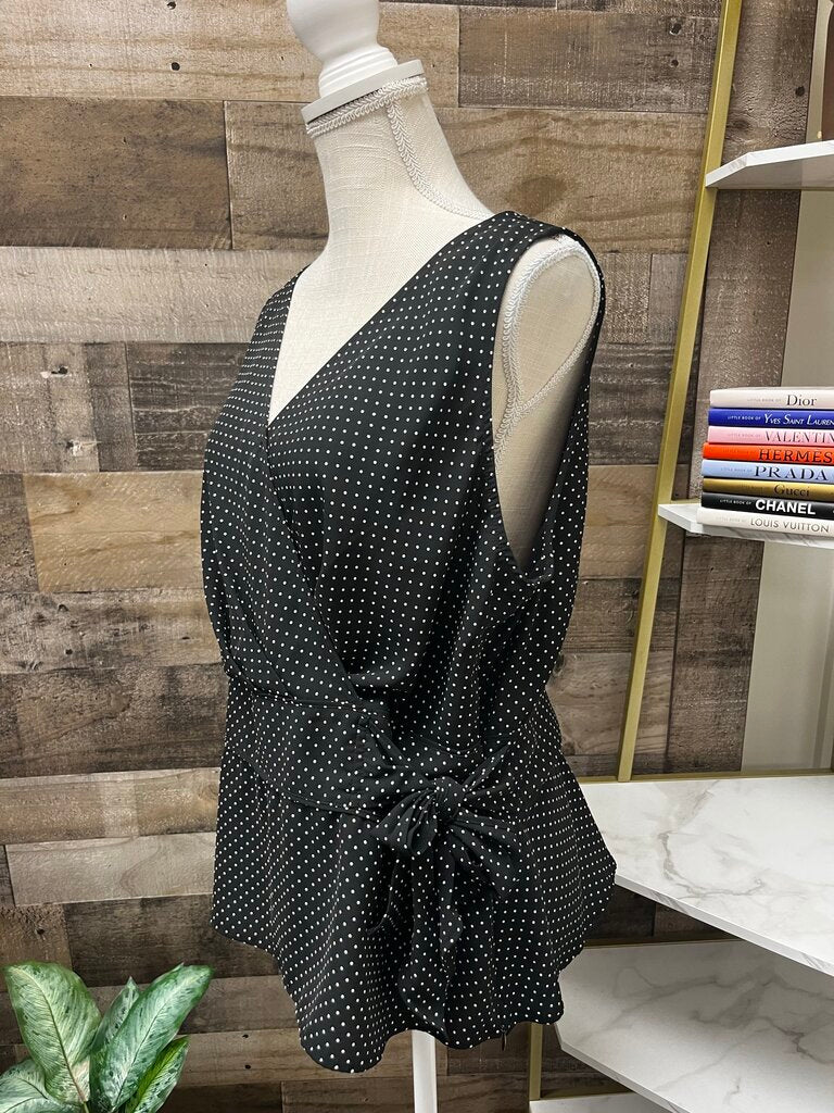 Covington Black/Creme V Neck Tie Waist Sleeveless Blouse Size 18