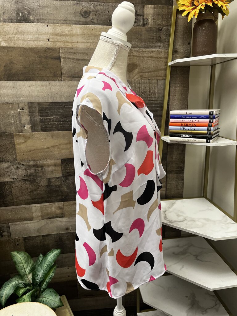 Worthington Pink and Orange Ruffled Mandarin Collar Blouse Size XL