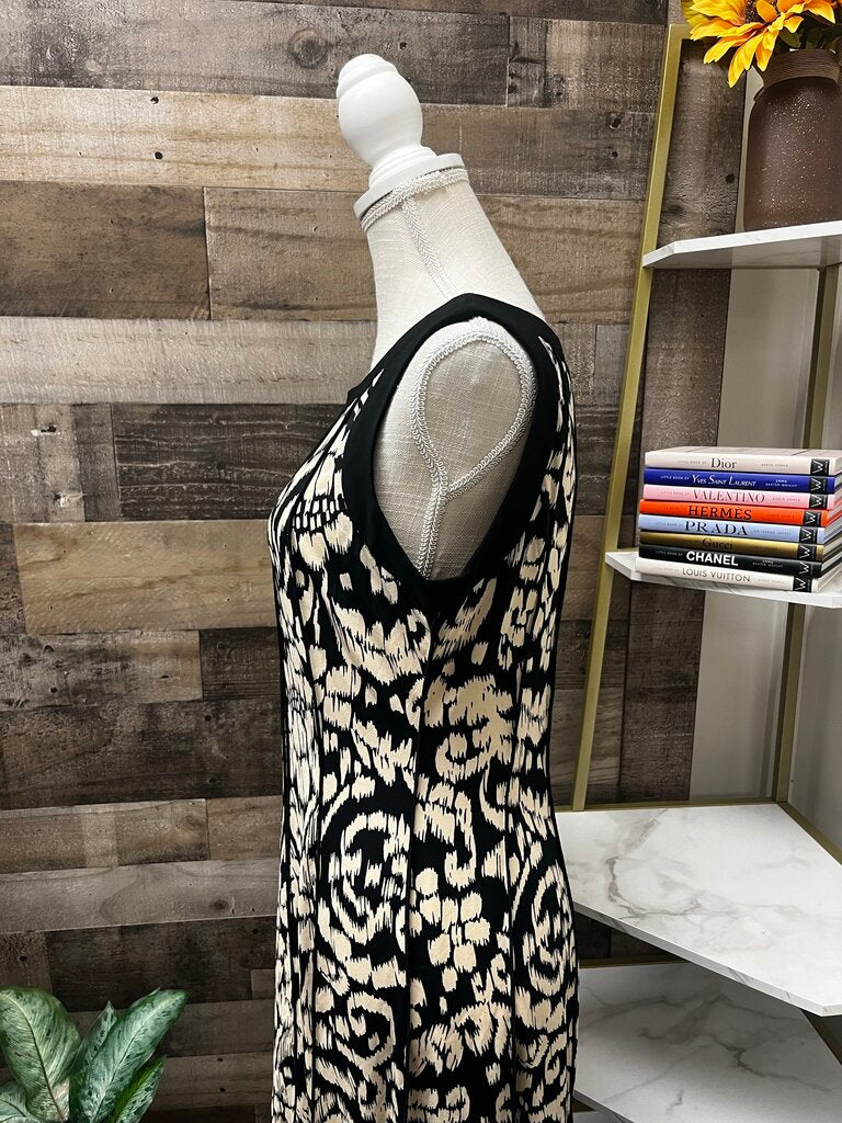 NWT Perceptions NY Black/Creme Pleated Sleeveless Dress Size 14