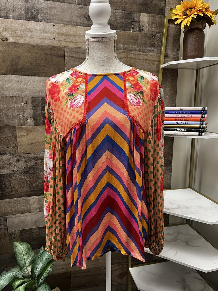 Blank London Floral Colorful Flowy Long Sleeve Blouse Size S