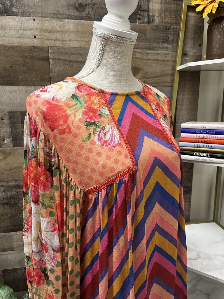 Blank London Floral Colorful Flowy Long Sleeve Blouse Size S