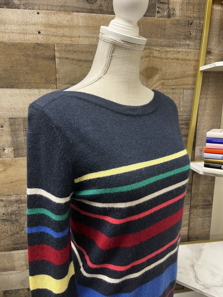 Autumn Cashmere Navy Muti-Color Striped Cashmere Sweater Size S