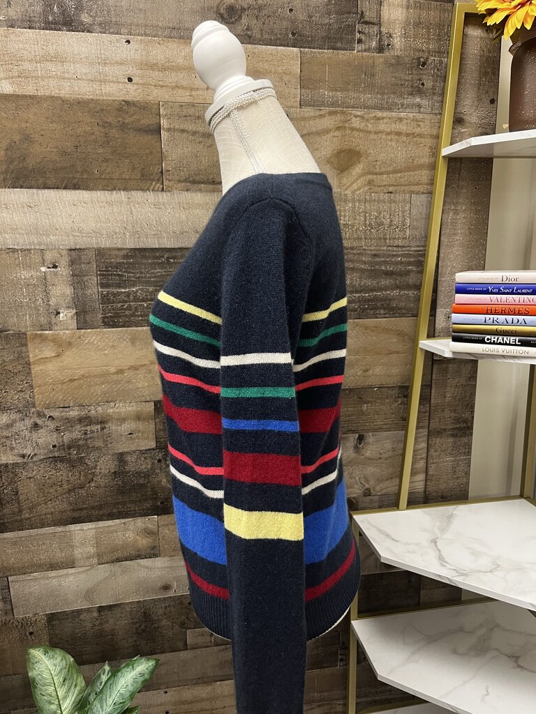 Autumn Cashmere Navy Muti-Color Striped Cashmere Sweater Size S